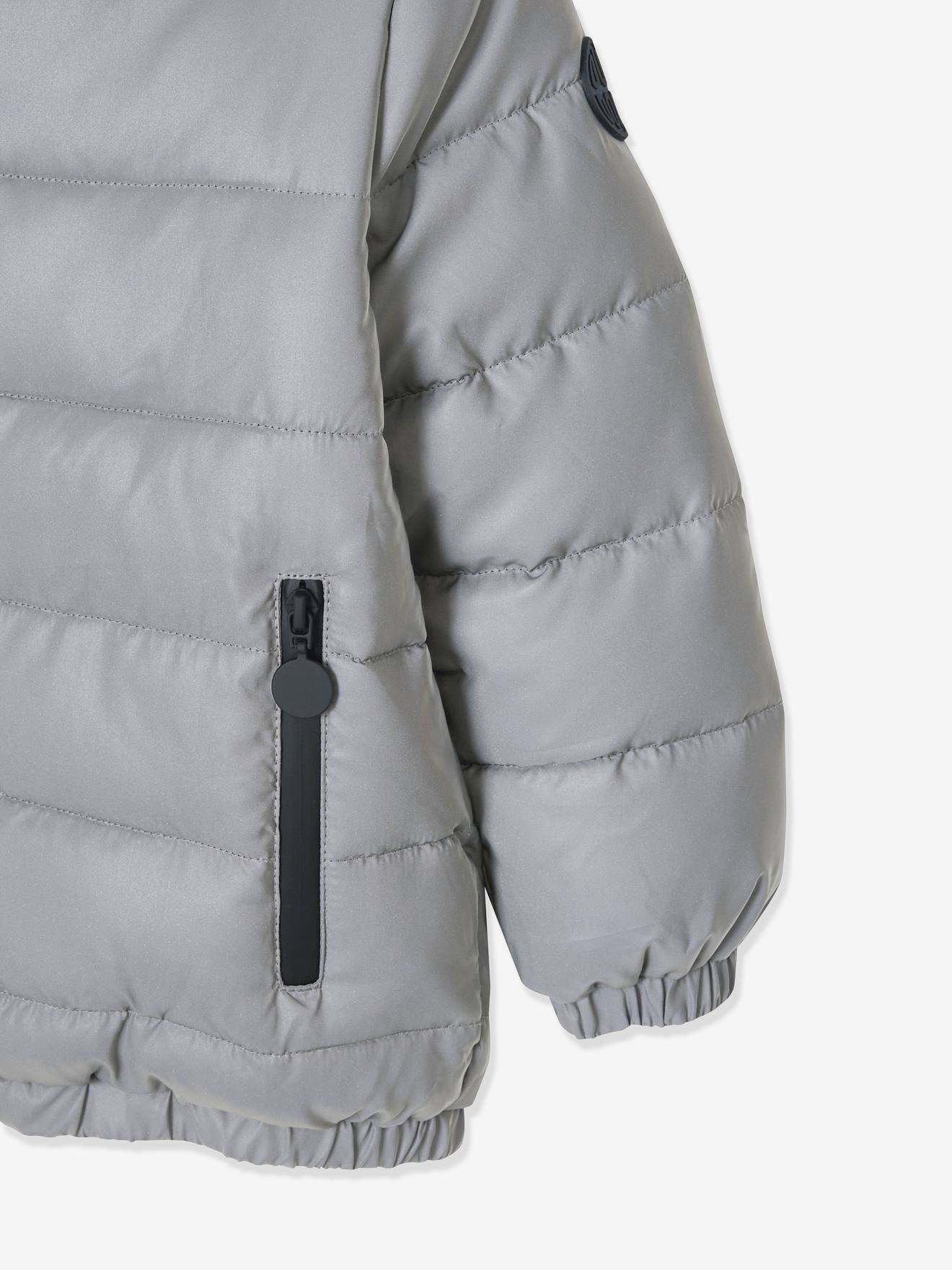 Doudoune à capuche doublée polaire garçon effet réfléchissant gris