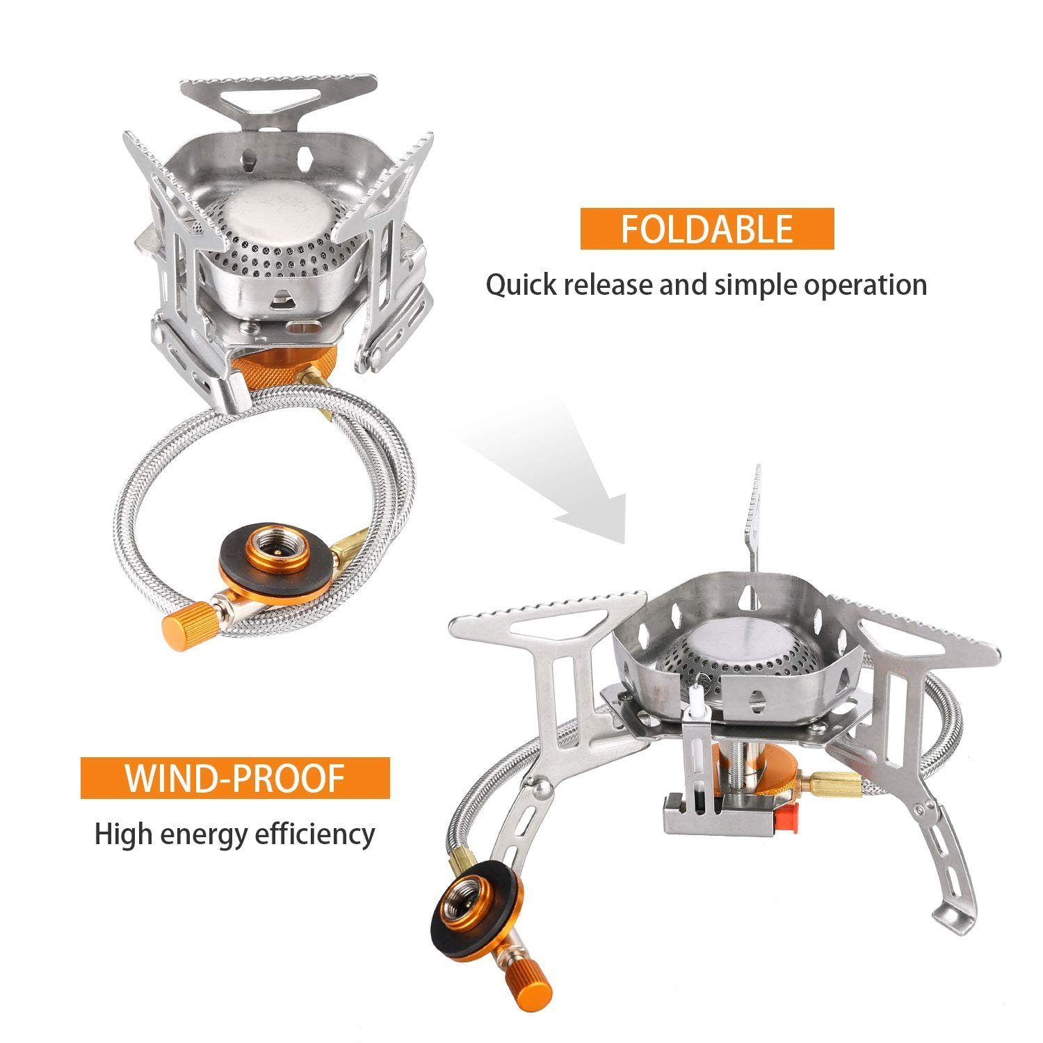 Haiaveng Gaskocher Campingkocher, Winddichter Tragbarer Campingkocher, 3500W Gaskocher, Klein Faltbar Camping Gaskocher für Camping Picknick