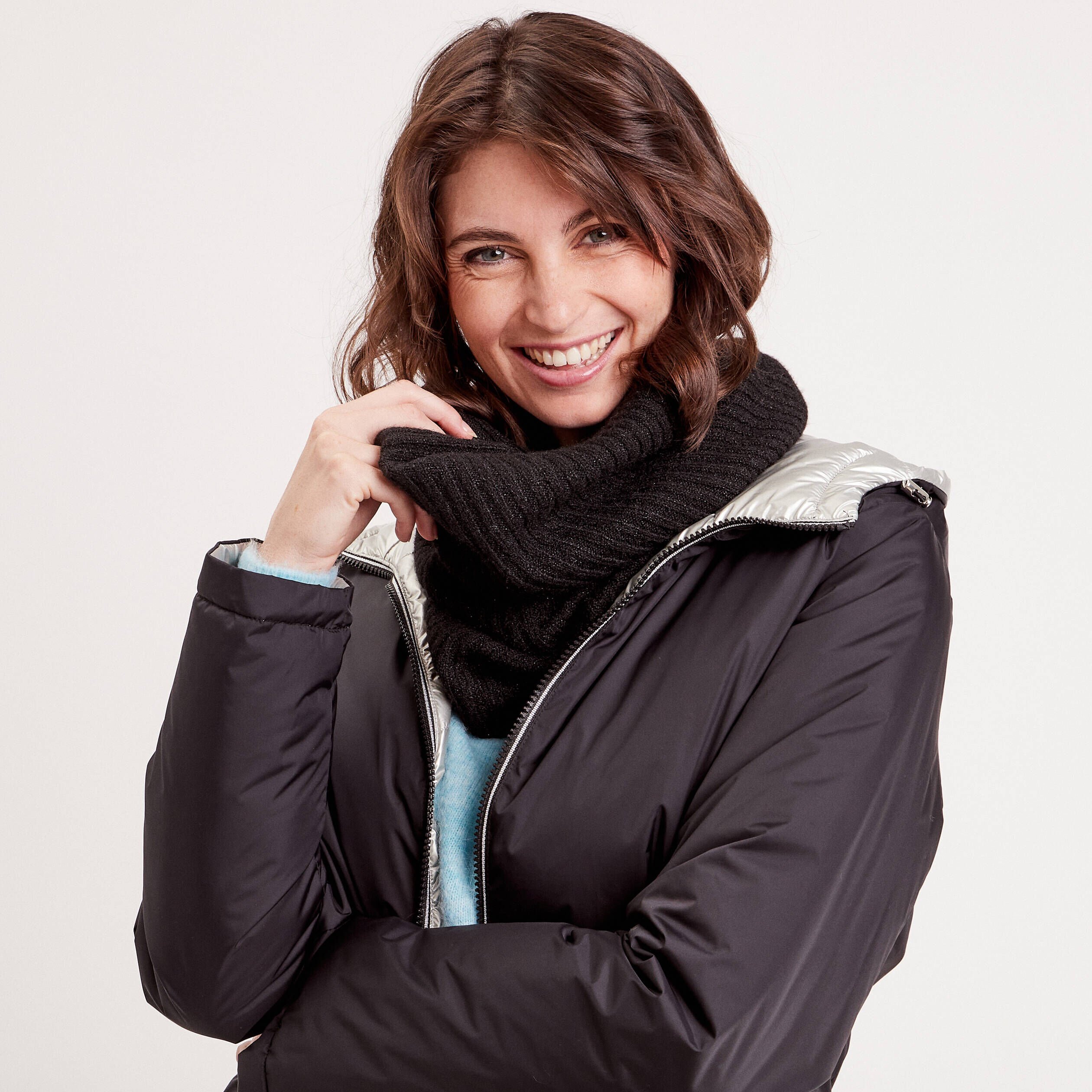 Snood tricoté côtelé noir femme | Cache Cache