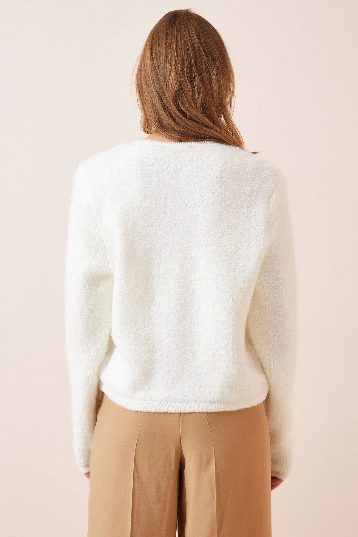 Happiness İstanbul  Strickjacke - Ecru - Regular Fit