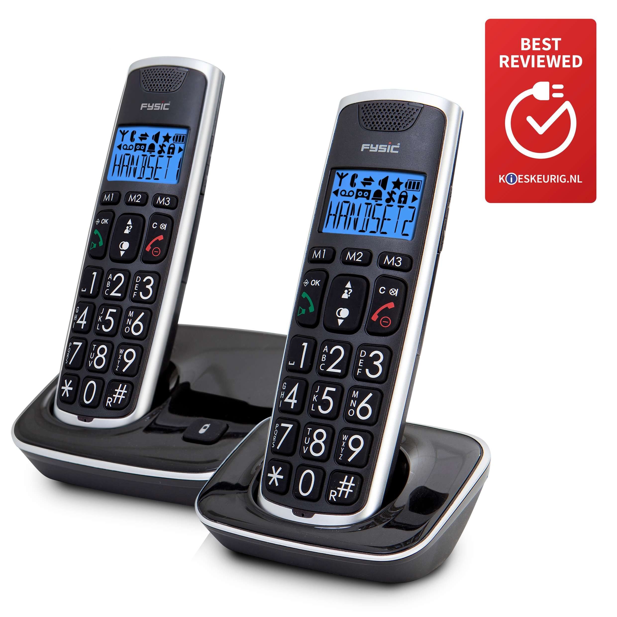 Fysic FX-6020 Schnurloses DECT-Telefon (Mobilteile: 2, Hörgerätkompatibel, große Tasten, großes Display)