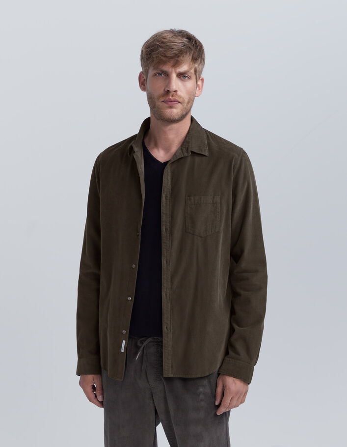 Chemise REGULAR kaki en velours milleraies Homme