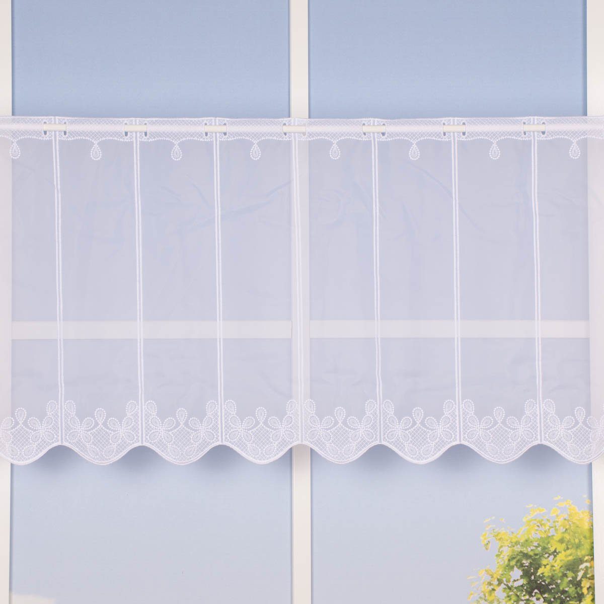 Meterware Scheibengardine Meterware Voile Stickerei Ornamente nähfrei weiß 45cm, SCHÖNER LEBEN., leicht perforiert, Polyester, bestickt