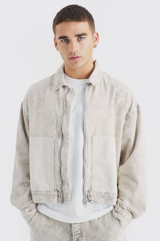 Kastige Colorblock Cord-Jacke mit Acid-Waschung