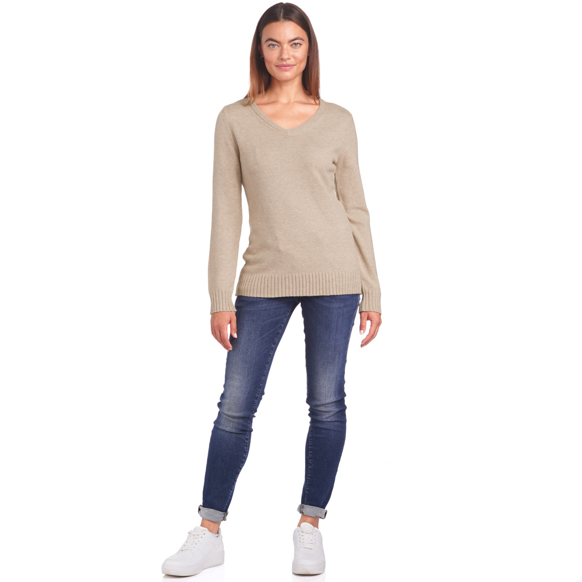 Damen Feinstrickpullover mit V-Ausschnitt