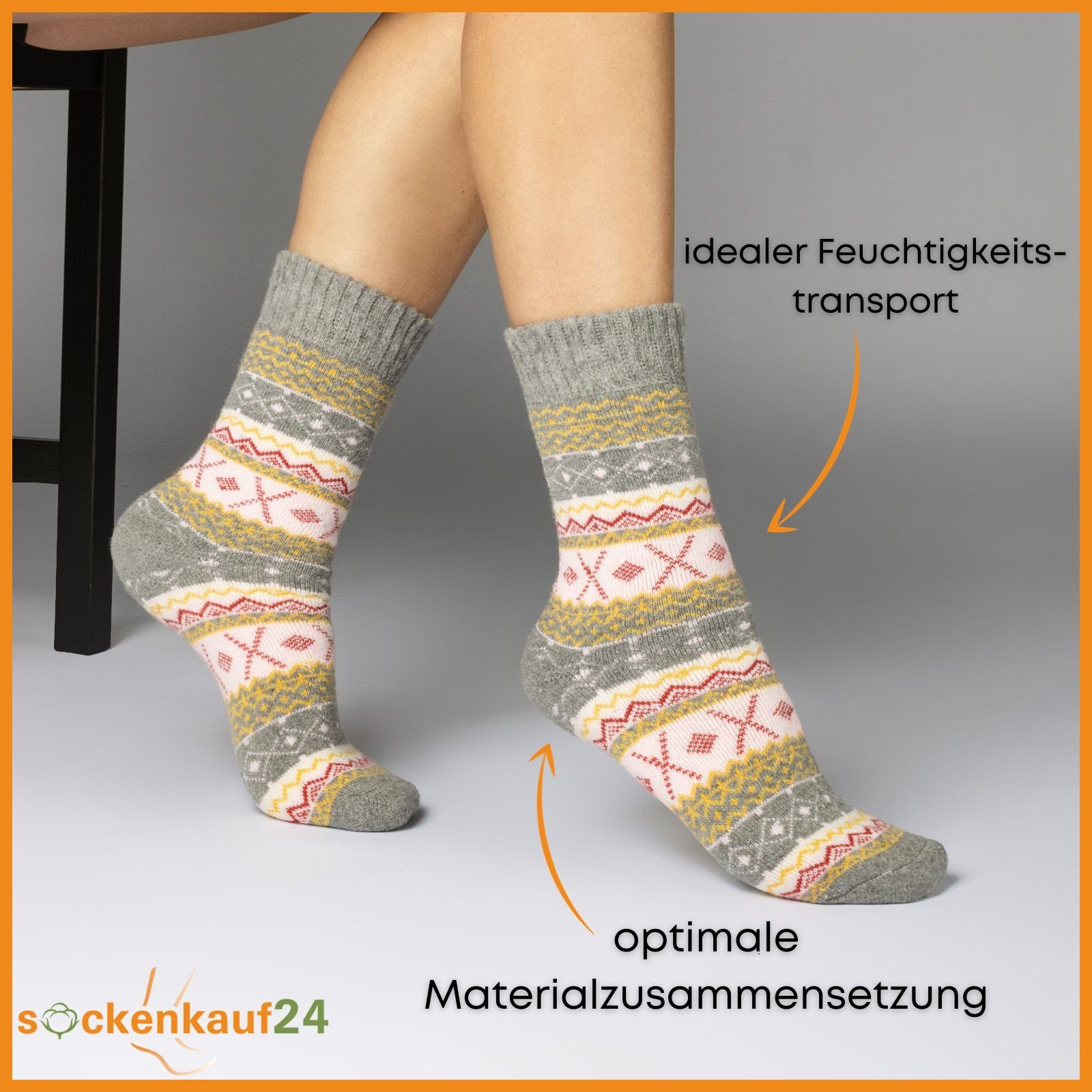 sockenkauf24 Thermosocken 5 Paar Damen & Herren dicke warme Wollsocken Innenfrottee Wintersocken WP