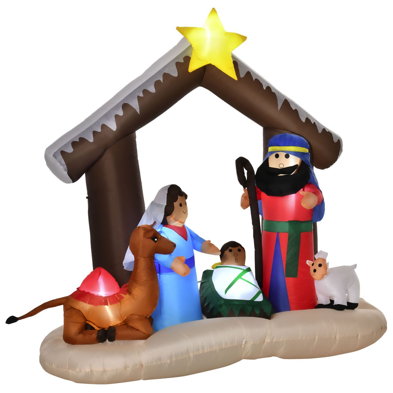 HOMCOM Aufblasbarer Weihnachtsbogen Bibel-Bogen von Jesus' Geburt Weihnachtsdekoration 1,8 m Bogen mit LED-Lichter wasserdicht automatisches Aufblasen Polyester mehrfarbig 201 x 100 x 183 cm
