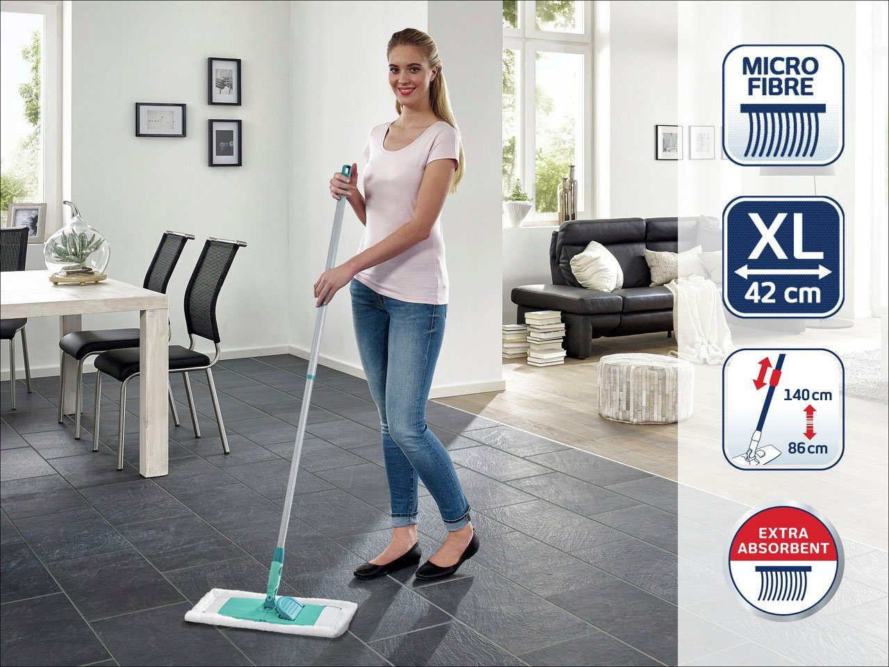 Leifheit Bodenwischer-Set Classic XL microfibre Tele, inkl. 100% Microfaser-Wischbezug