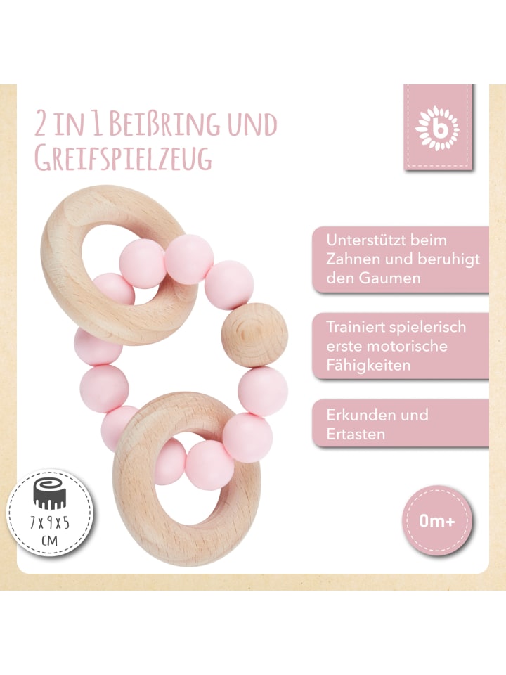 Bieco Spielwaren Beißring mit Silikon Perlen - ab Geburt in Rosa günstig kaufen onesize