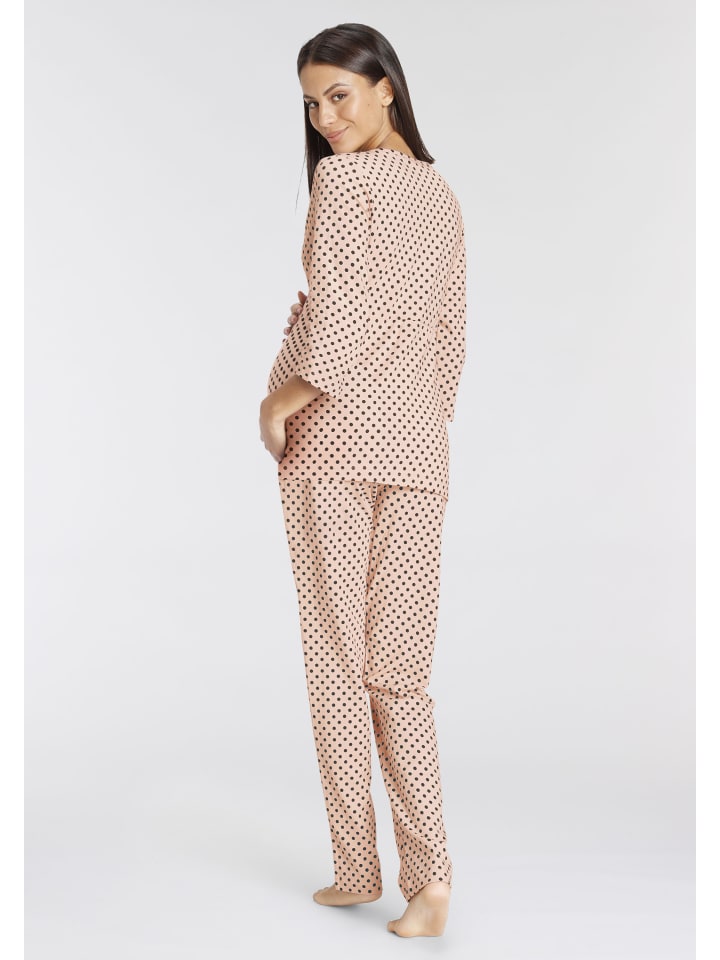 LASCANA Umstandspyjama in beige schwarz gepunktet günstig kaufen 32/34