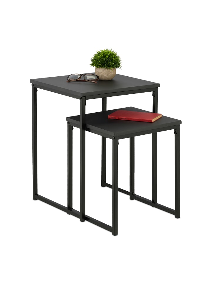 relaxdays 2 x Beistelltisch in Schwarz günstig kaufen onesize