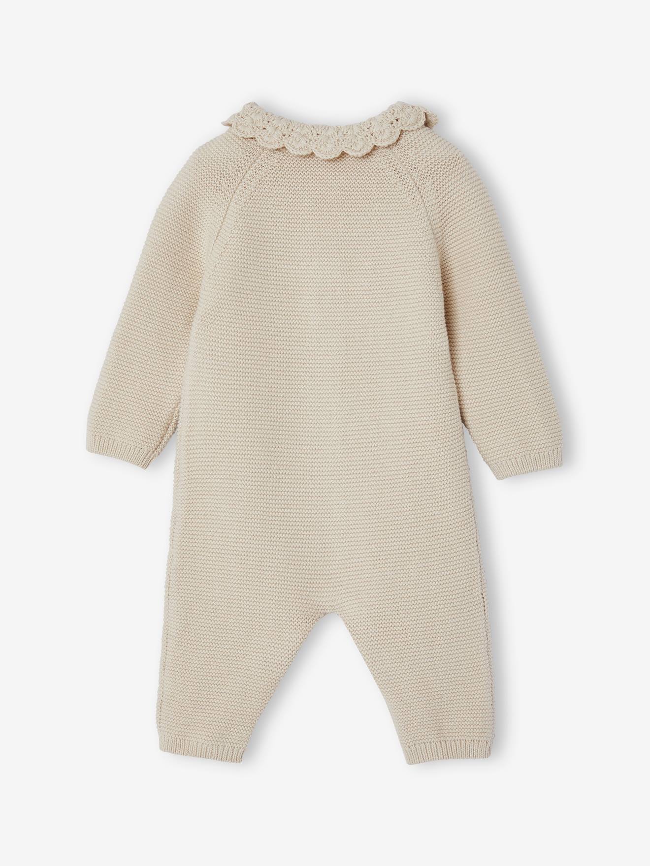 Vertbaudet Baby Strick-Overall mit Häkelkragen - wollweiß