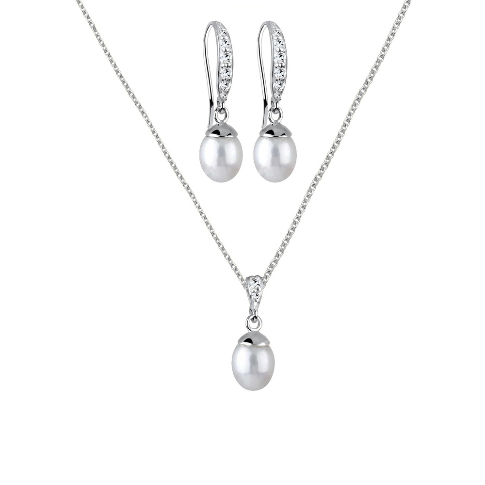 Elli Elli by Julie & Grace Ensemble de Bijoux Classique Perles d'eau Douce Cristaux En Bijoux