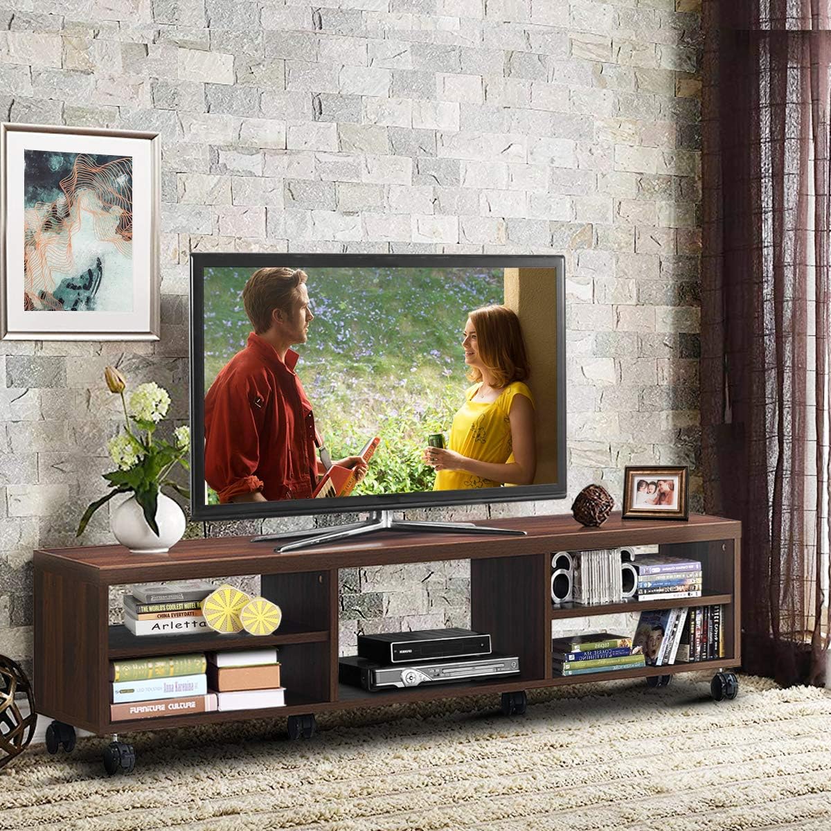 Costway COSTWAY TV Schrank rollbar, Fernsehschrank Holz, 150 x 32 x 40 cm
