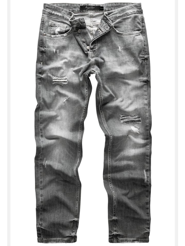 Amaci&Sons Regular Fit Destroyed Jeans KANSAS in Grau (Patches) günstig kaufen
