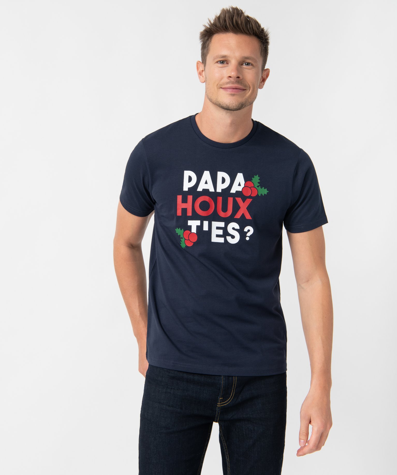 Tee-shirt homme avec message spécial Nol bleu fonce | GEMO