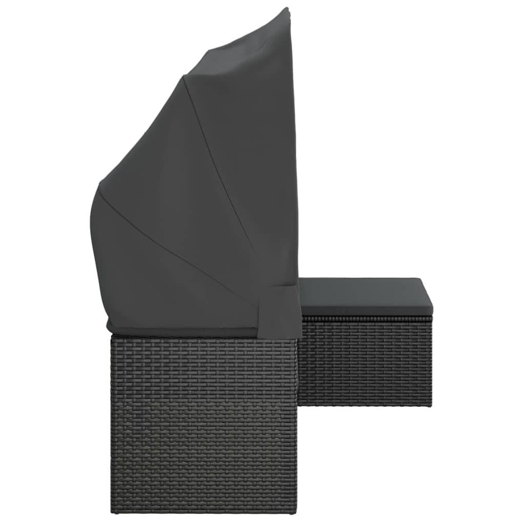vidaXL Loungesofa 3-Sitzer-Gartensofa mit Dach und Fußhocker Schwarz Poly Rattan, 1 Teile