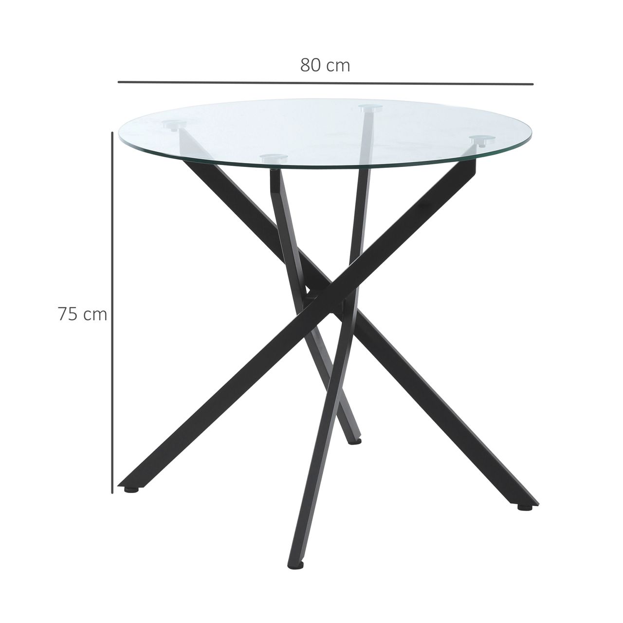 HOMCOM Beistelltisch mit Sicherheitsglas runder Couchtisch Kaffeetisch Glastisch für Wohnzimmer Schlafzimmer Metall Schwarz 80 x 80 x 75 cm