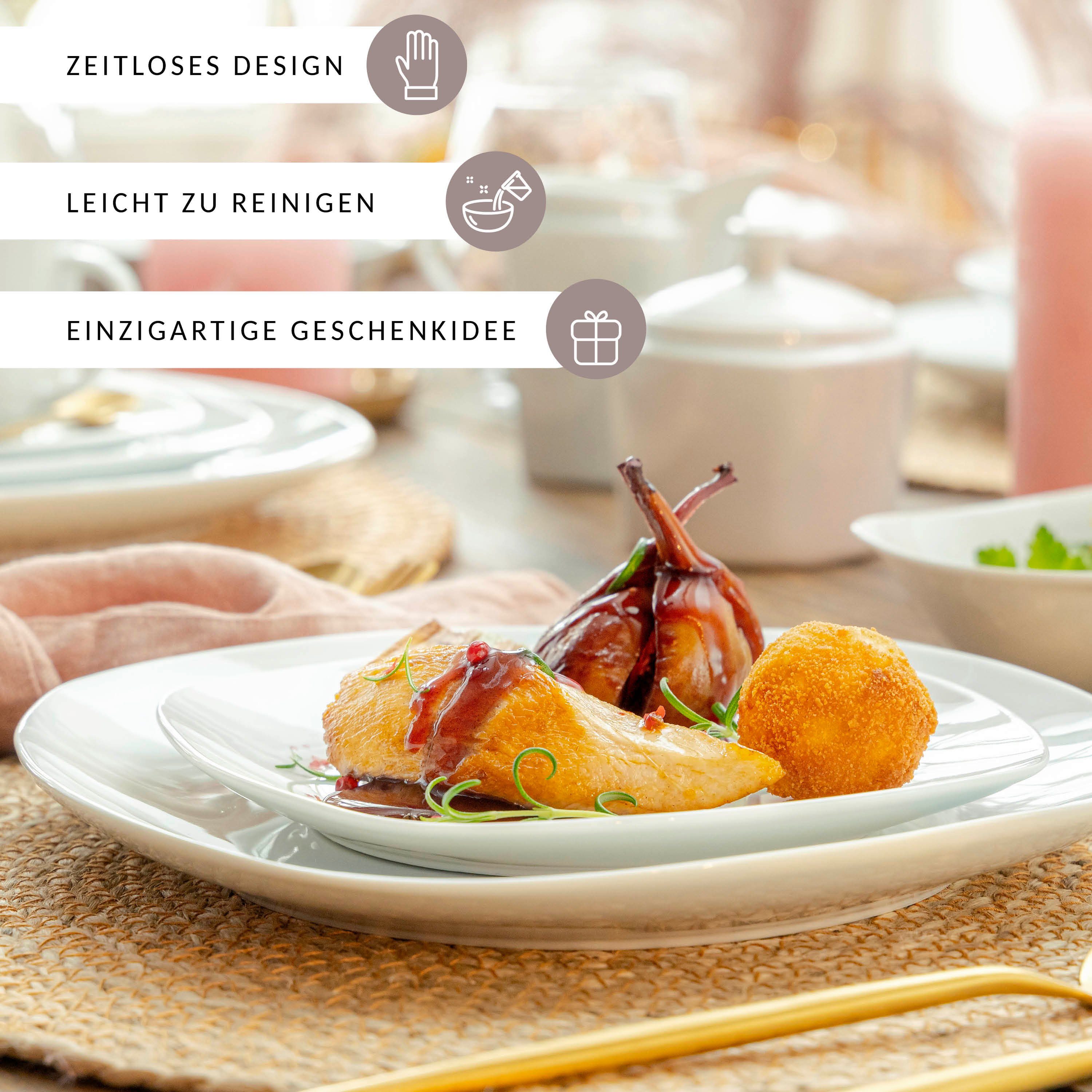 SÄNGER Tafelservice Bilgola Geschirrset, Weiß (24-tlg), 6 Personen, Porzellan, Spülmaschinengeeignet