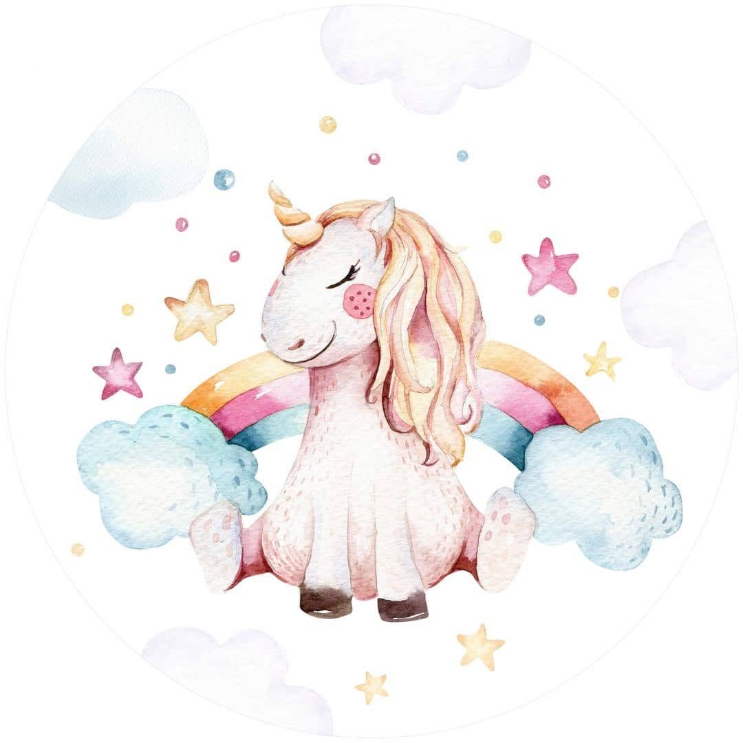 K&L Wall Art Fototapete Fototapete Kvilis Kinderzimmer Einhorn Vliestapete Rund Regenbogen Tapete, Traumland Tapete
