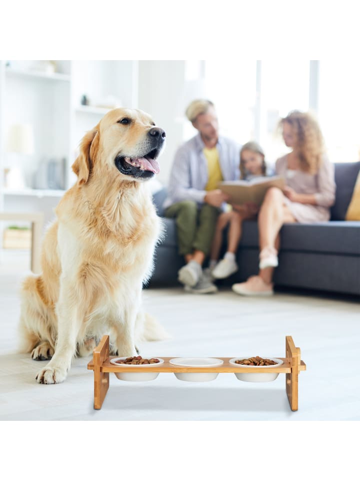 relaxdays Futterstation Hunde in Natur/ Weiß - (B)54 x (H)16,5 x (T)16 cm günstig kaufen onesize