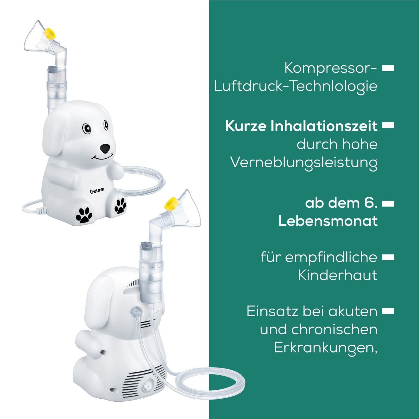 Beurer Inhalator IH 24 Kids-Kinder Inhalator in süßem Hundedesign mit Kompressor-Drucklufttechnologie