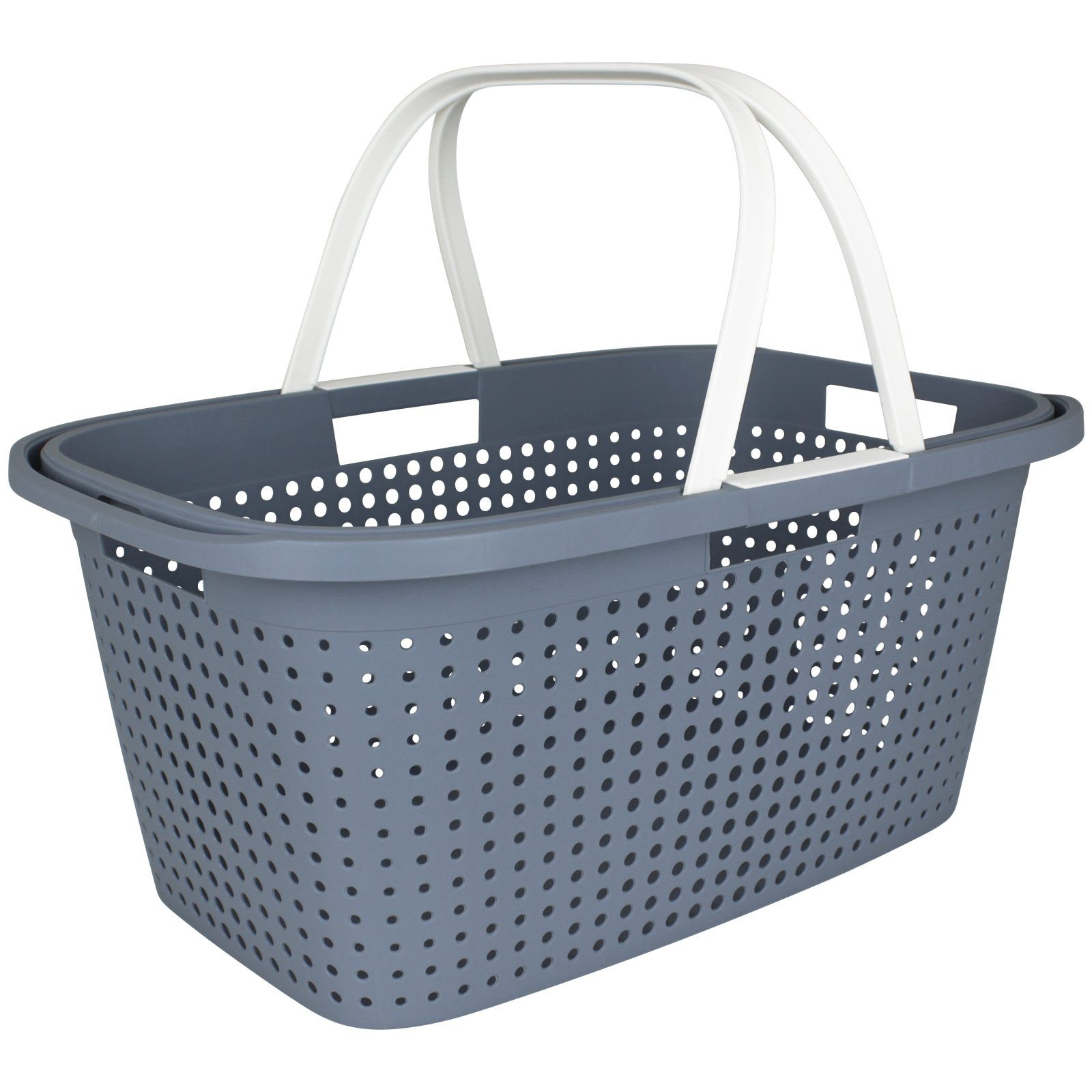 Koopman Wäschewanne Wäschebkorb Lochmuster 45L Farbwahl Henkel Rattan Optik, Plastikwanne Wäschesammler Wäsche Haushaltkorb Kunststoff