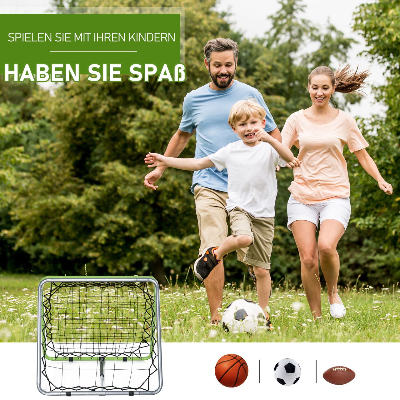 HOMCOM Baseball Rebounder Kickback Tor Rückprallwand Netz Grün 75 x 75 x 64 cm