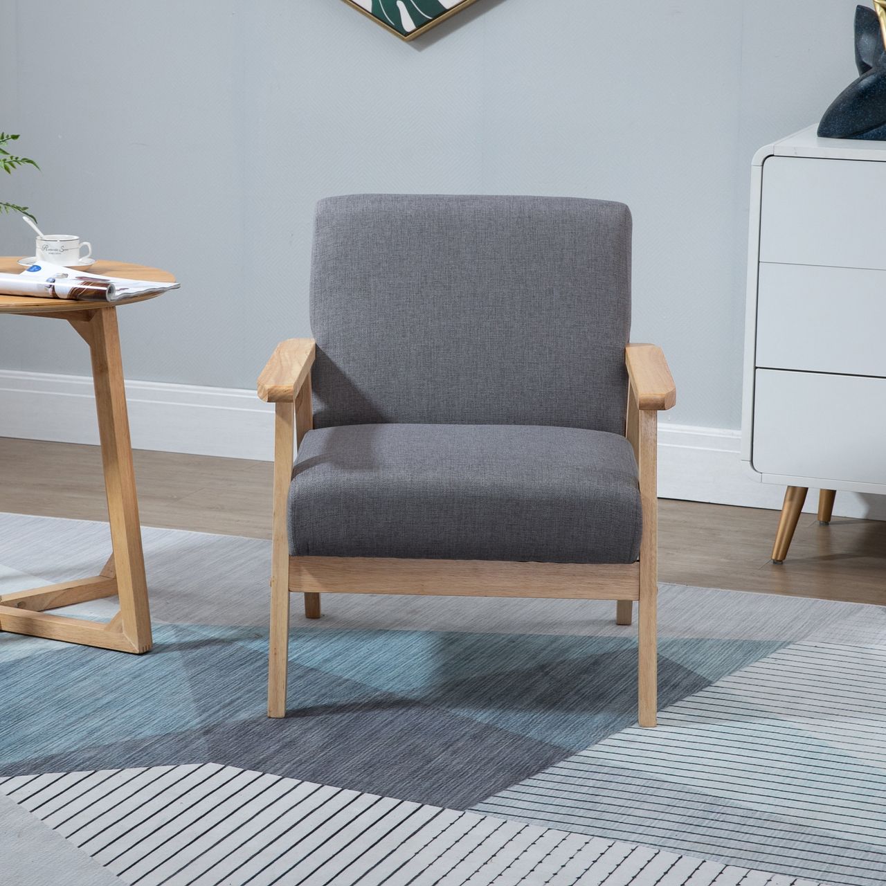 HOMCOM Ohrensessel Esszimmerstuhl mit Armlehnen Loungesessel Relaxsessel Grau