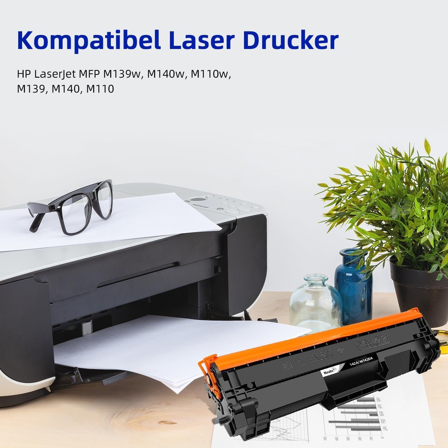 faedra Tonerkartusche HP 142A Toner für HP LaserJet M110we M110w MFP M140we MFP M140w, (Packung, Druckleistung bis ca. 950 Seiten), Kompatibel HP 142A W1420A Schwarz Toner Kartusche, ohne Chip