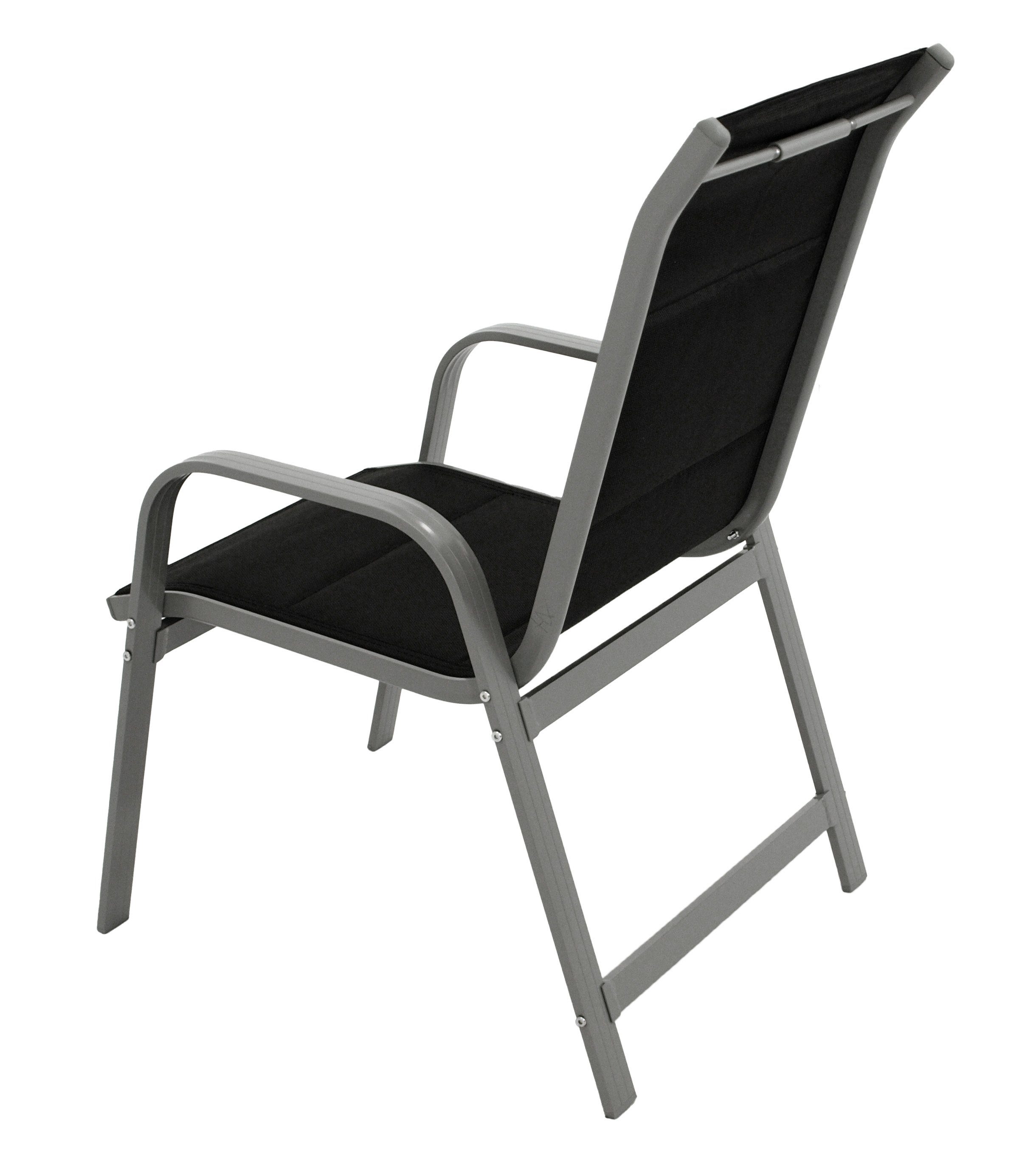 DEGAMO Gartensessel CESANO stapelbar, Alu silbergrau + Kunstgewebe gepolstert schwarz, 2 STÜCK
