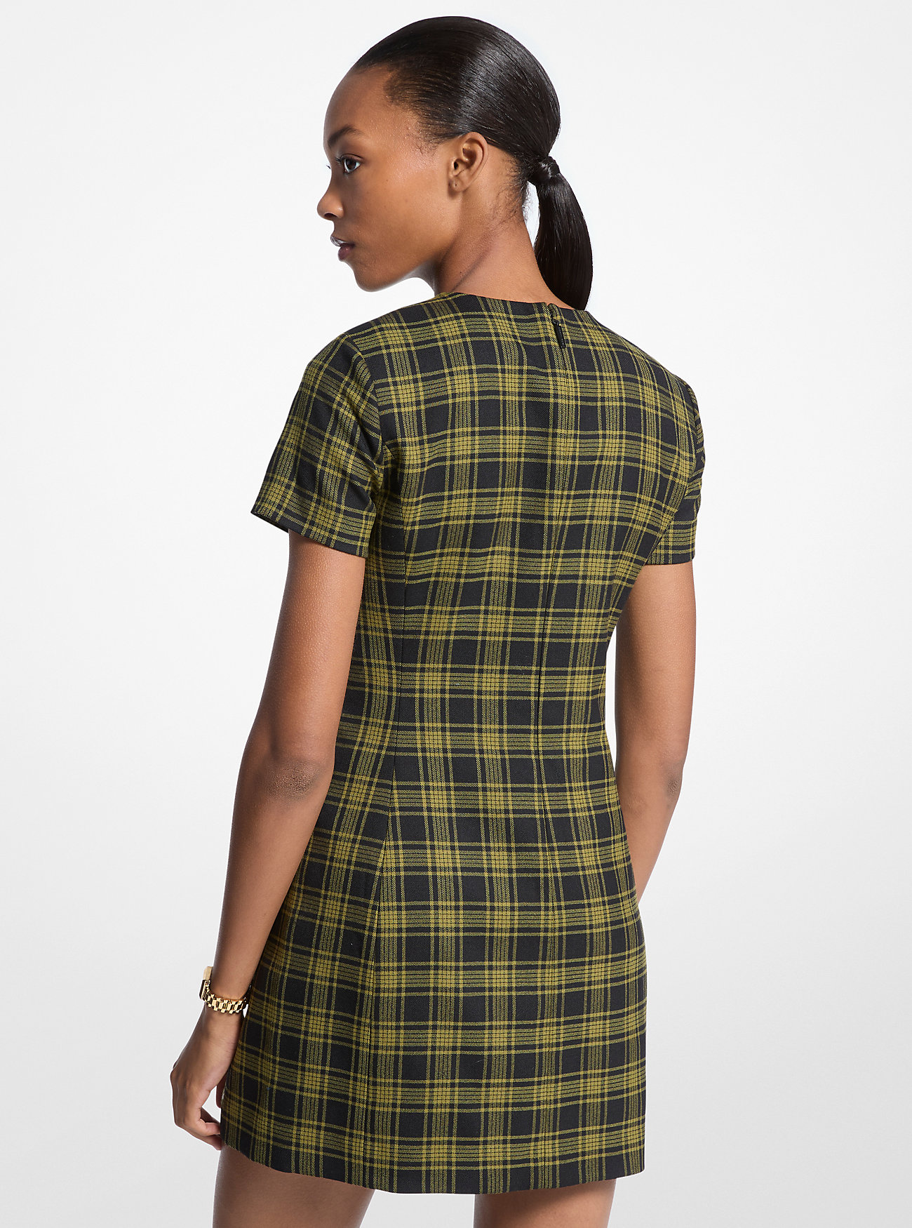 Plaid Print Stretch Wool Dress - PISTACHIO