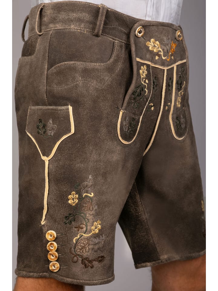 Edelnice Kurze Hirschlederhose Stefan sämisch in dunkelbraun günstig kaufen