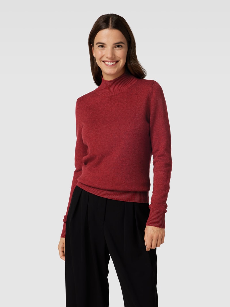 Strickpullover mit Stehkragen in bordeaux rot meliert