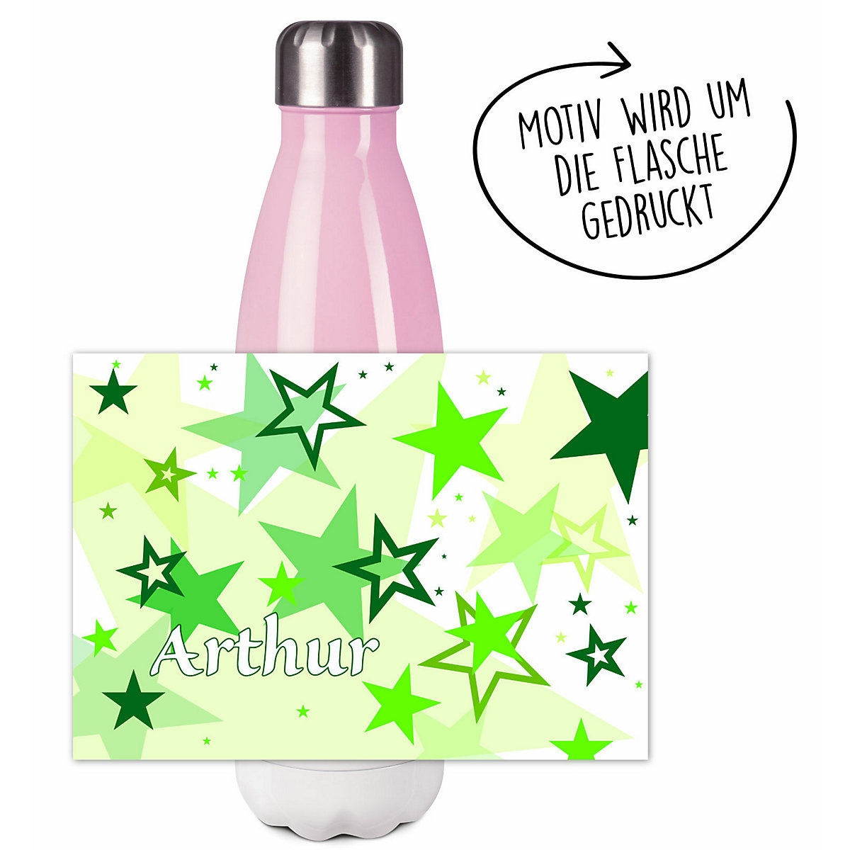 Edelstahl Kinder Thermoflasche / Trinkflasche bunt Sternenhimmel Farbe grün Spülmaschinenfest, Auslaufsicher, Bruchfest, Doppelwandig, Für Heißgetränke geeignet, Mit Deckel, Isoliert