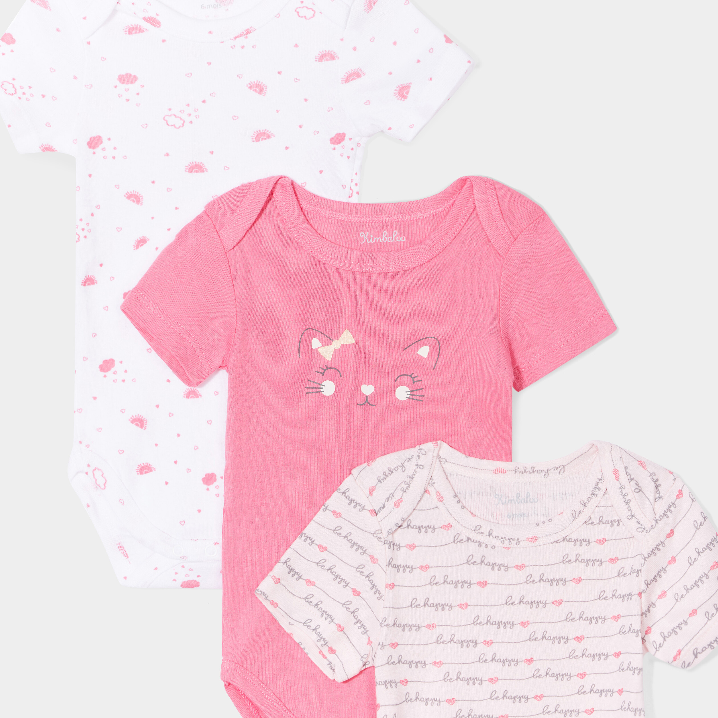 Lot 3 bodies US coton rose fushia bébé fille | La Halle