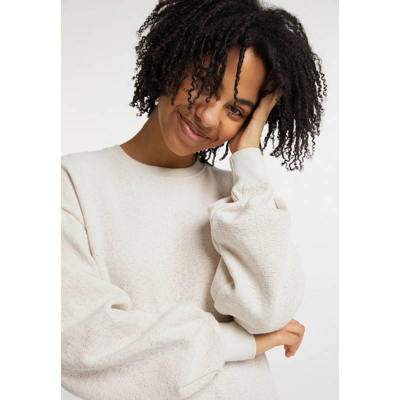 SOMWR Puffy Sleeve Sweater With Contrast Neck Rundhalspullover Damen