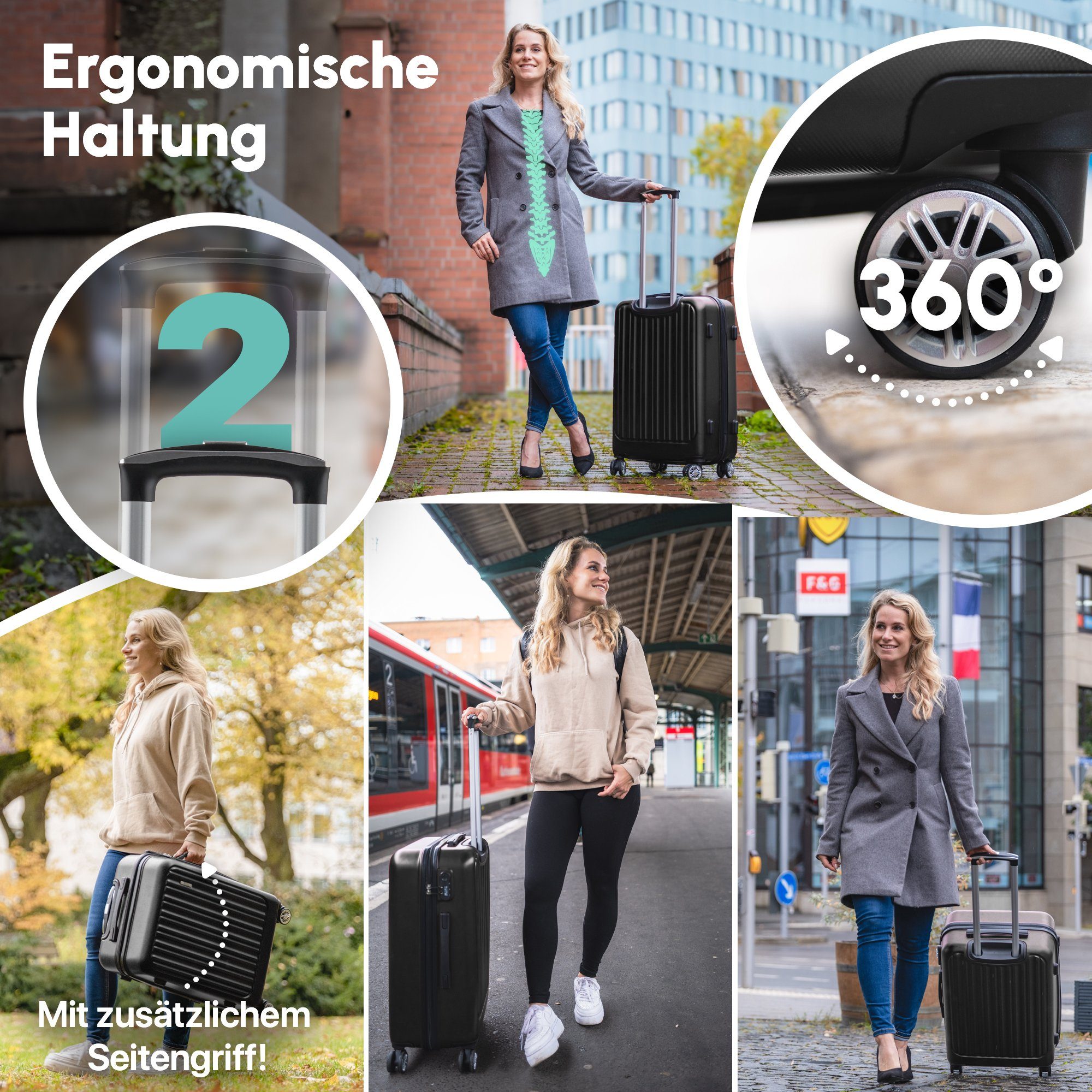 Easy Move Hartschalen-Trolley Ace 026, Reisekoffer mit 4 Rollen, 360° Rollen, 3 tlg. Set M-L-XL