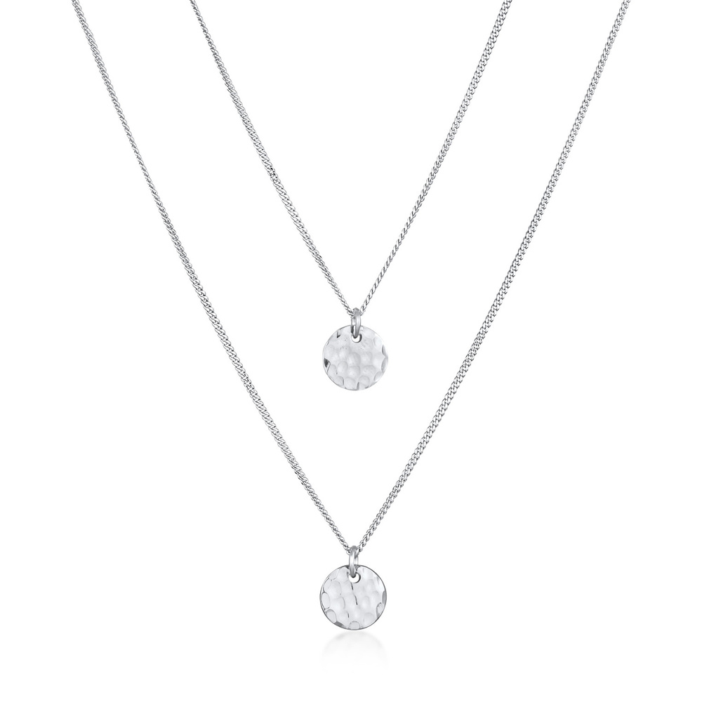 Elli Elli Collier Femmes Couches Plaquettes Pendentif Martelé en argent sterling 925 collier