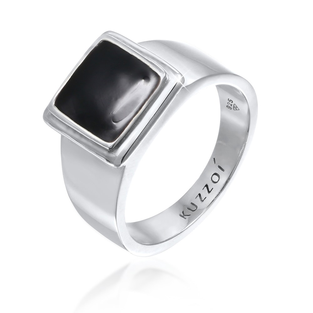 KUZZOI KUZZOI Bague Bague Signet Homme Carré Bleu avec émail en argent 925 plaqué or Bague