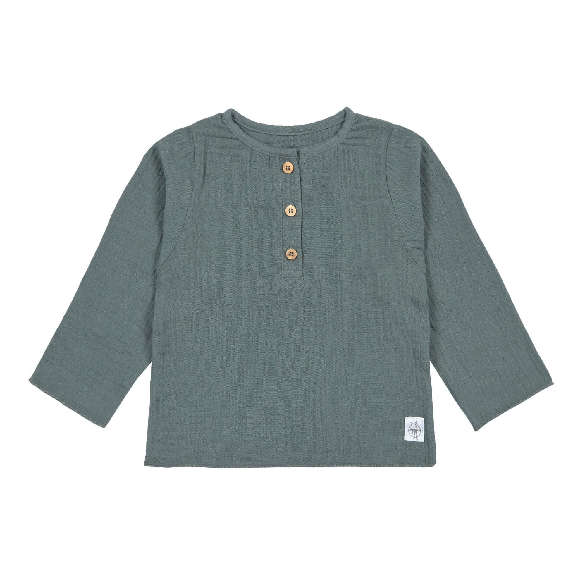 Musselin Langarmshirt - Bio Baumwolle, Petrolgrün