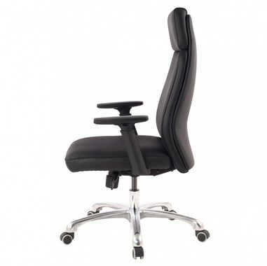 FINEBUY Schreibtischstuhl FB90362 (Echtleder Schwarz Bürostuhl Ergonomisch Kopfstütze), Schreibtischstuhl Drehbar, Drehstuhl Wippfunktion