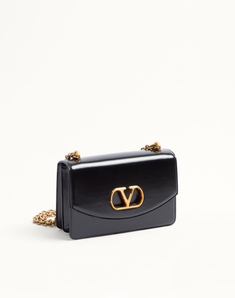 Bolsa de ombro Valentino Garavani Vain em couro de bezerro brilhante