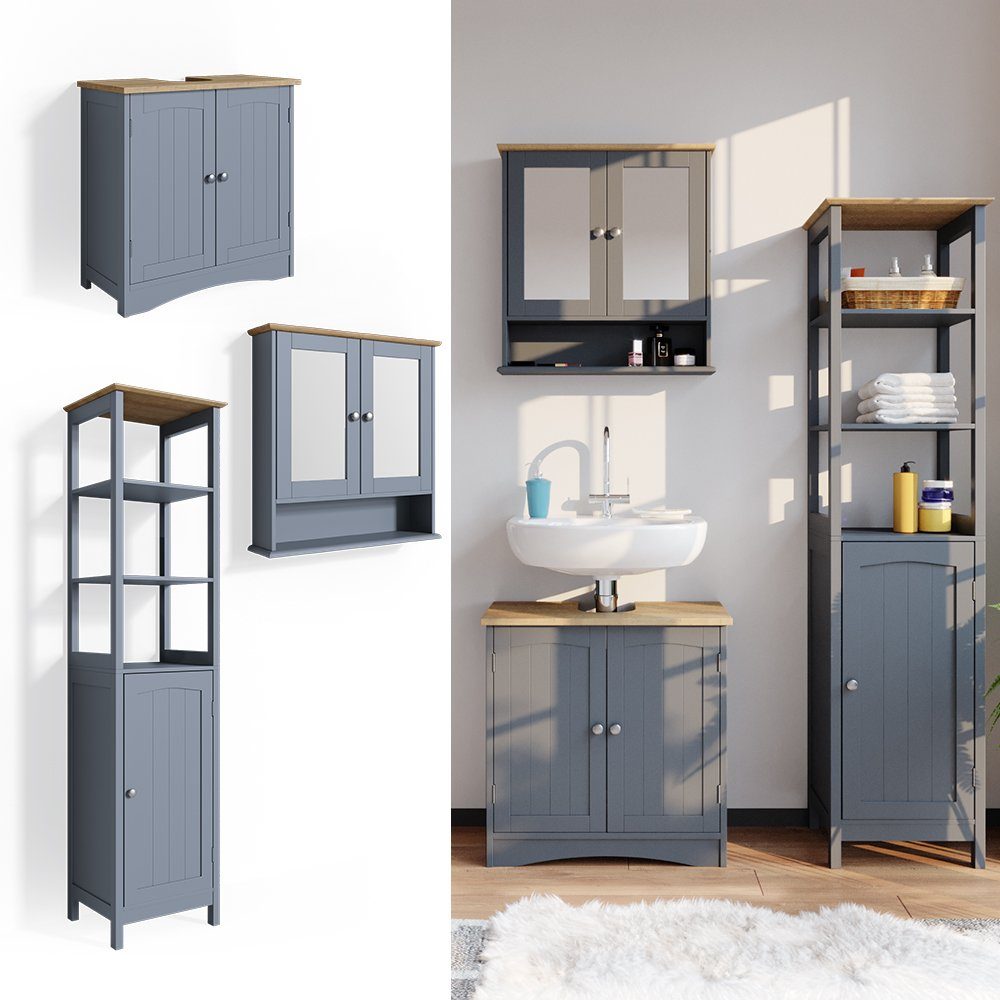 Vicco Badmöbel-Set Badezimmerset BIANCO Grau im Landhausstil Set 2, (3-er Set, 3-St., 3-er Set)