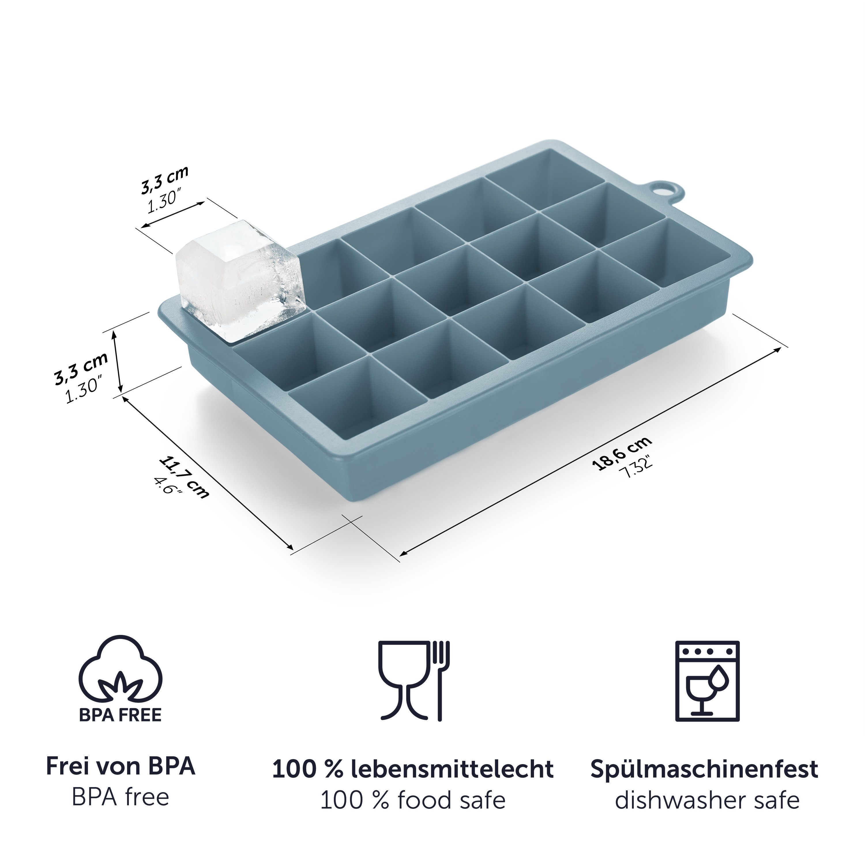 Blumtal Eiswürfelform Eiswürfelform Silikon Würfel - Würfelgröße XL, 2x15er Pack, BPA frei, Leichtes Herauslösen der Eiswürfel