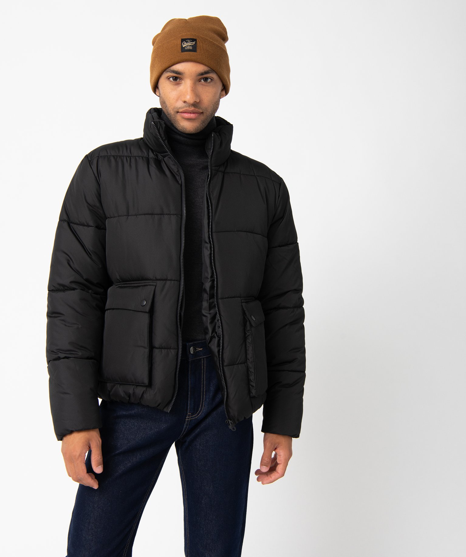 Blouson homme matelassé avec larges poches à rabat noir | GEMO
