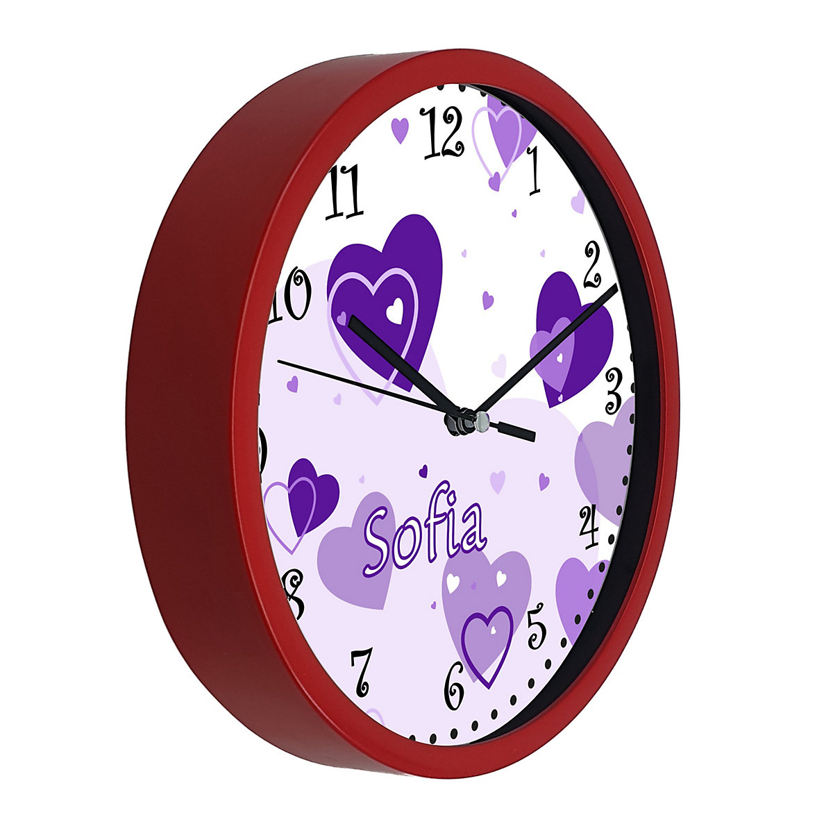 Kinder Wanduhr personalisiert mit Name Herz Lila