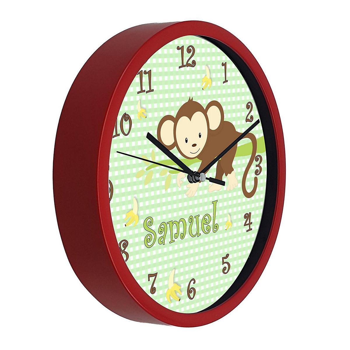 Kinder Wanduhr personalisiert mit Name Affe hängend Grün