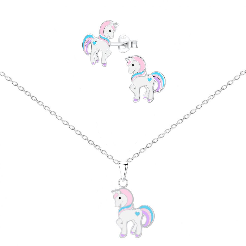 ALEXANDER YORK Schmuckset EINHORN HERZ hellrosa, 4-tlg., 925 Sterling Silber