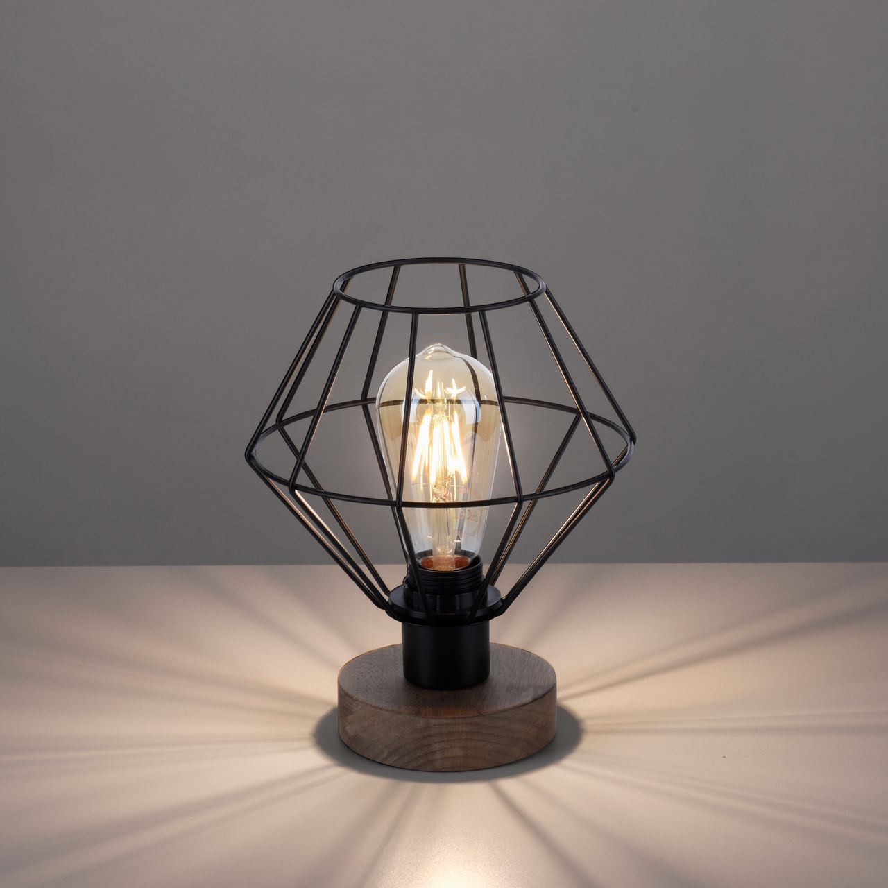 JUST LIGHT LeuchtenDirekt Tischleuchte KASKA, Holzdekor, 1xE27 max. 40 W, Innenleuchte, IP20